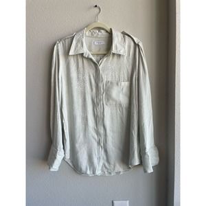 NWOT Equipment Femme Silver Shiny Snakeskin Button Up Blouse Women's Large‎